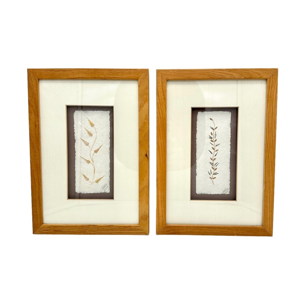 Vintage Botanical Collage Art Made by African Artisans a Pair